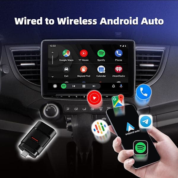 Langaton CarPlay & Android Auto -sovitin 2025 – Helppo Plug & Play, Nopea Yhteys, Sopii iPhone & Android-yux -puhelimille