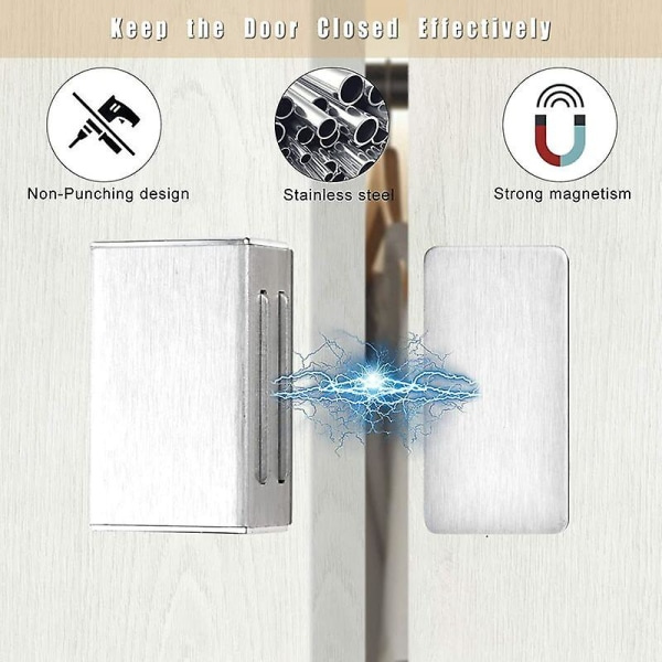 Magnetiska Dörrspärrar för Skåp - Självhäftande Rostfritt Stål, Stark Magnet, Ingen Borrning, 4-pack