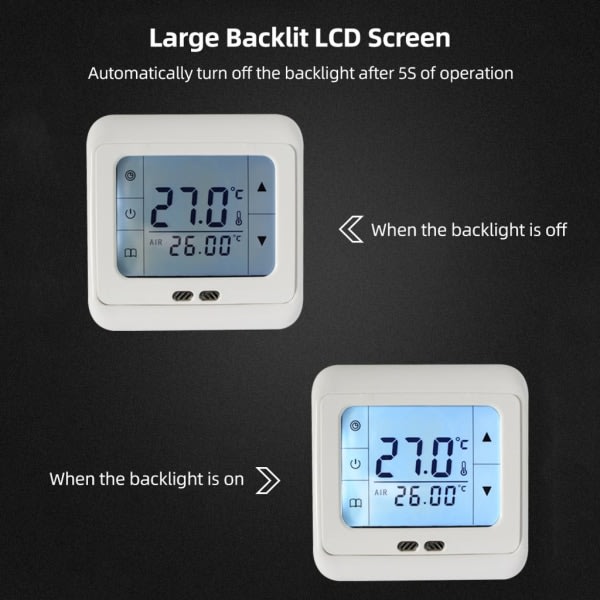Touch LCD-skärm golvvärme temperaturregulator 16A elektrisk värmefolie värmekabel