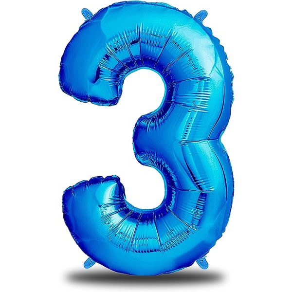 3 års födelsedagsballong blå - 75 CM nummerballong - pojkfödsel