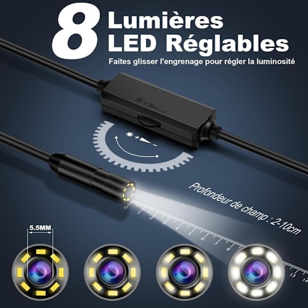 Endoskopkamera, 1920P HD Rørinspektionskamera, IP67 Endoskopkamera med 8 LED-lys 5m Semi-rigid Kabel til iPhone iOS iPad Android Smartphone