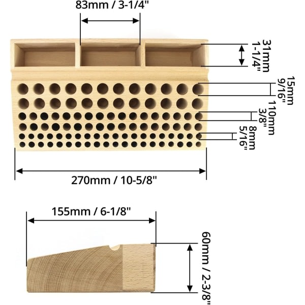 Galaxy 98 håls organizer i läderhantverk i trä med 3 fack, gör förvaring av stansverktyg