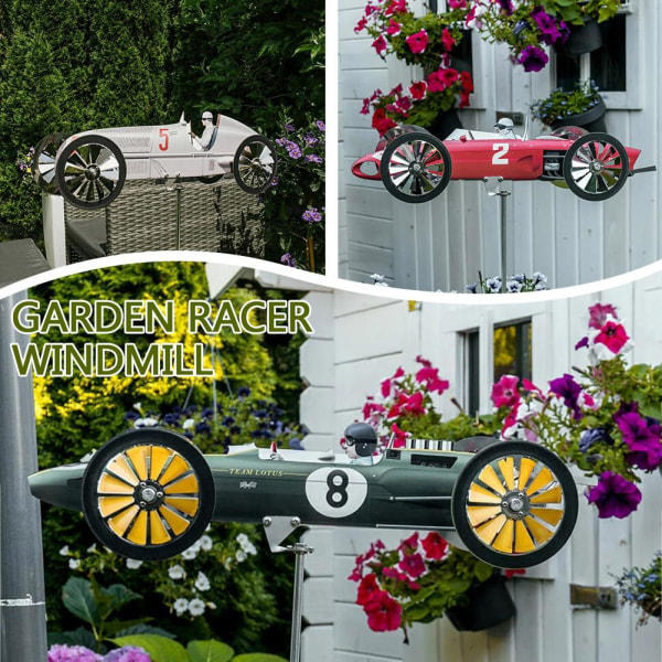 Vindmølle Hage Pinwheel Bil Racer Vind Metall Fest Festival Orn grønn one-size