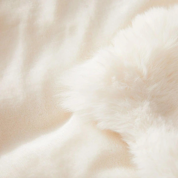 Faux Fur Kastetæppe Blødt Plys Flannel Vendbart til Sofaseng Hvid