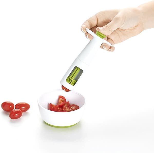 Druekutter - 1 stk. - Cherrytomatkutter - Grøn - Skærer - Frugtkutter - Køkkenredskab - Grøntsagskutter