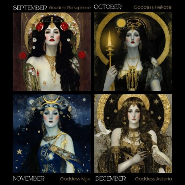 Dark Goddess 2024 Kalender, perfekt gotisk inredningsgåva till dina hedniska vänner och älskare av grekisk mytologi, julklapp 40x20