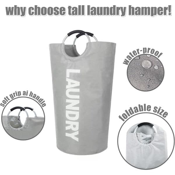 Laundry basket with padded handles, waterproof foldable laundry basket, laundry basket for bathroom, laundry, dorm light grey light grey light grey