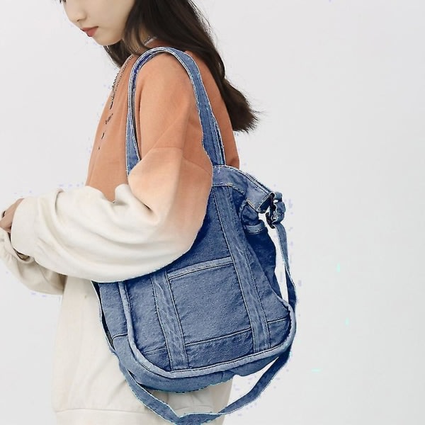 Messenger-väska för kvinnor Modeväska i jeansväska Tote Messenger-väska (mörkblå)