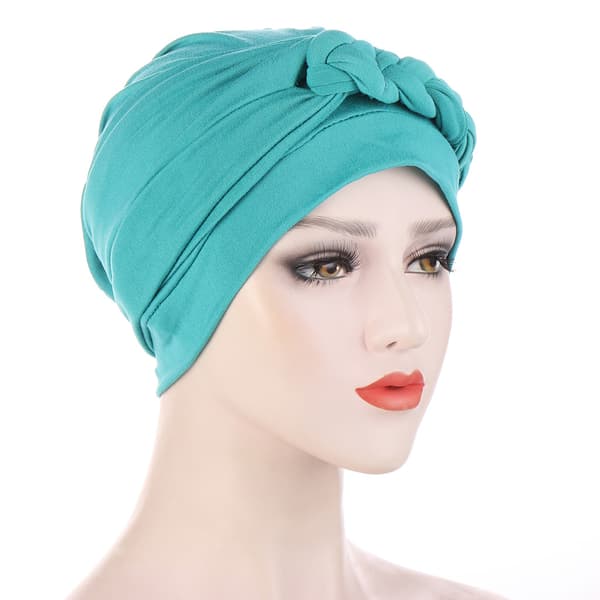 Side braid multicolor blød hovedtørklæde hat muslim kemoterapi hat ny stk Olive Green