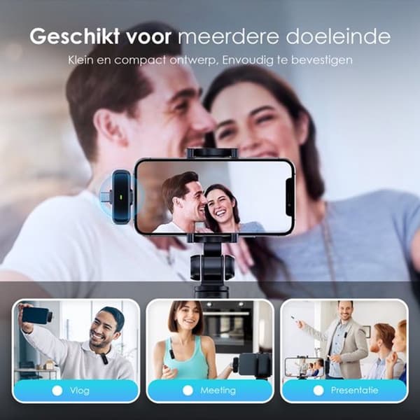 Trådlös myggmikrofon 2-pack med laddningsfodral, brusreducerande lapelmikrofon för iPhone USB-C, Plug and Play för vlogging