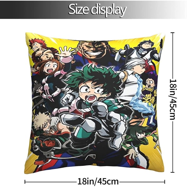 Pehmeä tyynynpäällinen Örngott, My Hero Academia Dekoratiivinen Suuri Neliömäinen Pesu- ja Pyyhkeenkestävä Tyynynpäällinen Olohuoneelle, Sovalle, Makuuhuoneelle, Kotiautolle