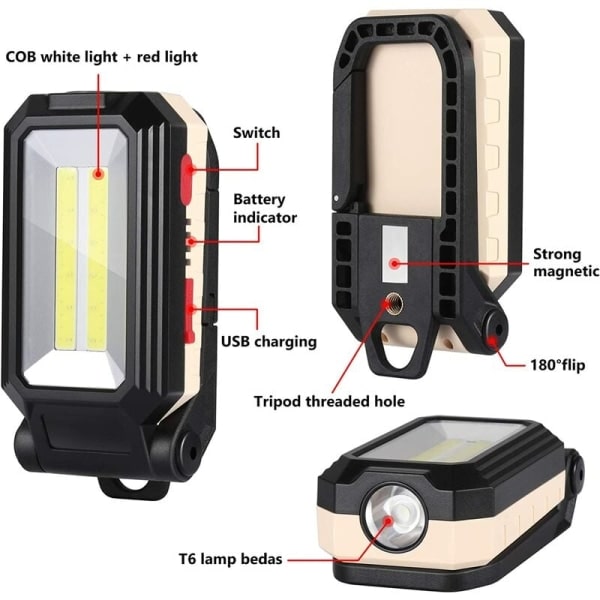 LED-arbejdslys Campinglys Genopladelig LED-spotlight Opladning