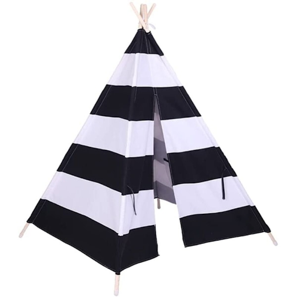 Vikbar tipi-tält för barn - Lektält för flickor och pojkar - I vit canvas - Leksak för inomhus- och utomhusbruk - svart 1.3m Ikodm