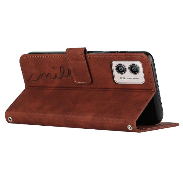 TG F?r Motorola Moto G53 5g / G13 4g / G23 4g Hj?rtformad Cover Stativ Case Telefonl?derfodral med Rem Brun