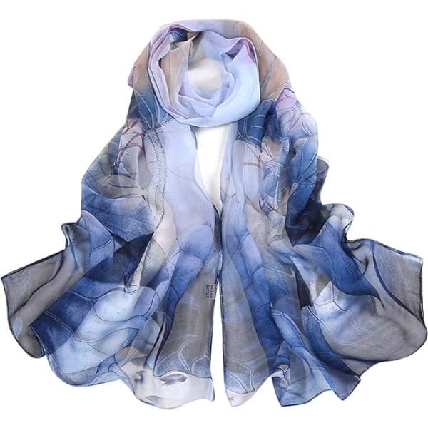 Blå, 160 * 50 cm Sida Sjal för Kvinnor Dam Sjal Chiffon Elegant