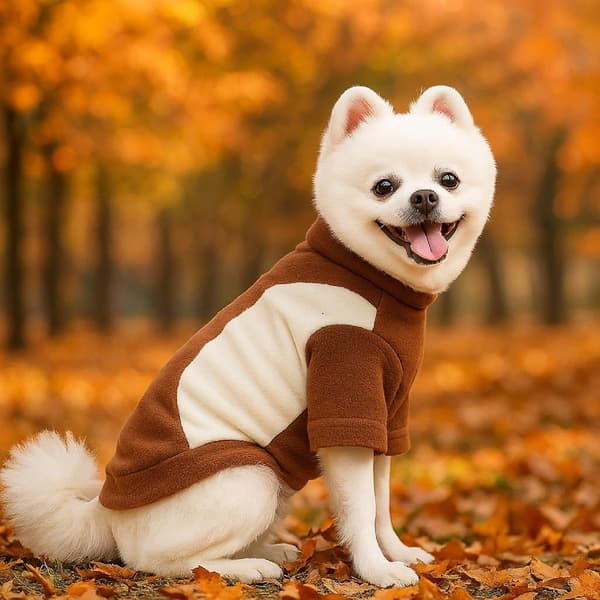 Fleece hundefrakke, blød varm fleece med D-ring på ryggen, let pull-over design til små hunde, vinterture, brun, XXL