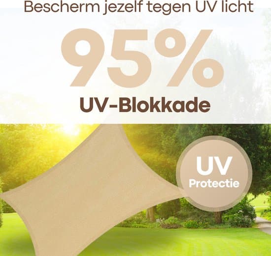 FOXLY Solskyddssegel 2x3m Rektangulär Kräm, 95% UV-skydd HDPE-tak med rep och karbinhakar för uteplats, trädgård och balkong