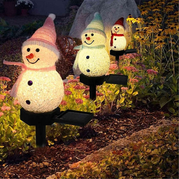 Jul Solcellsdriven LED Snögubbe Ljus Dekoration Trädgårdslampor Röd