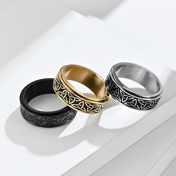 Nordisk norsk vikingtriangelknut roterbar titanstålring för män och kvinnor avslappnande fingerring handsmide gold 11#