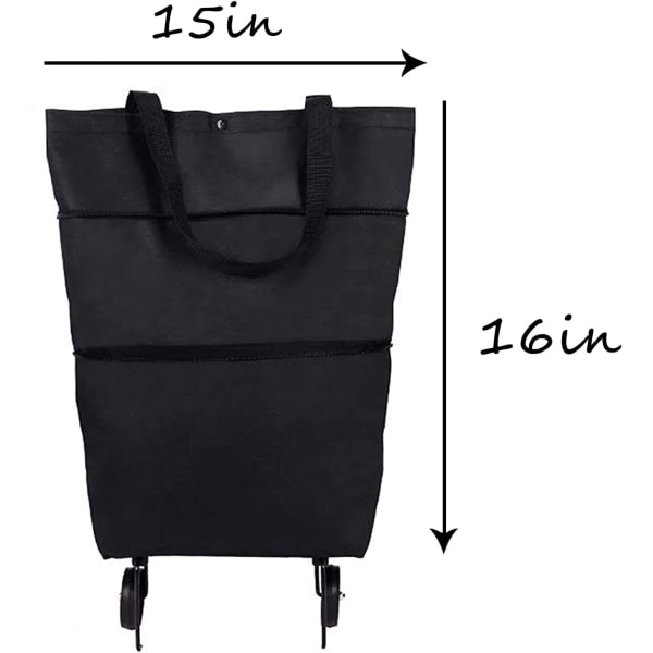 Galaxy 2 i 1 sammenleggbar totrinns glidelås handlevogn med hjul Handlepose (svart) Svart