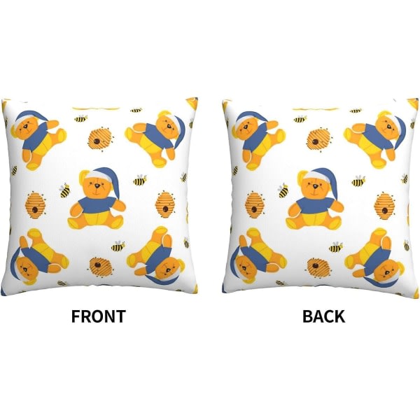 Puh Bear Blødt Pudebetræk 45 x 45 cm Firkantede Pudebetræk Komfortable Dekorative Pudebetræk Kast Luksuriøse Pudebetræk til Sofa Soveværelse med Invisi