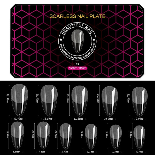 Born Beauty Nails 550stk/æske Oval Stiletto Mandel Kvadrat Hjerte C 9