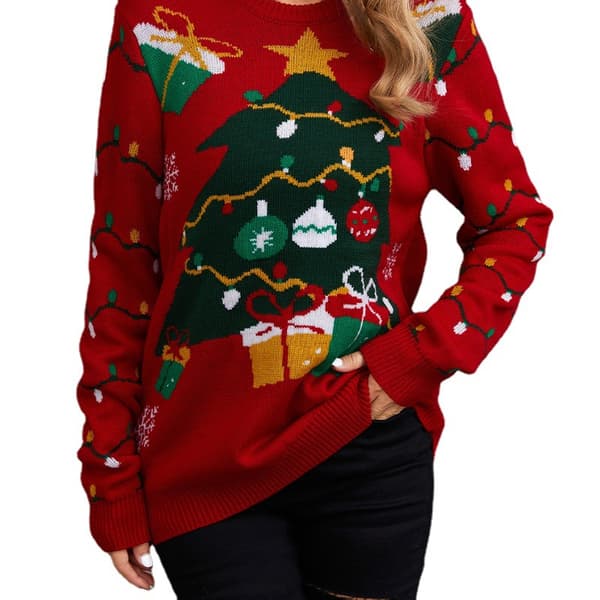Mub- Julegenser Dame Høst/Vinter Langermet Slouchy Crewneck Pullover Strikket rød S_yux red S
