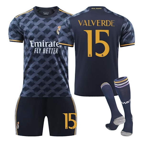 23-24 Real Madrid Udebanetøj Royal Blå Trøje Nr. 10 Modric 7 Pooh C Ronaldo 5 Bellingham Fodboldtrøje Nr. 15 VALVERDE NO.15 VALVERDE S