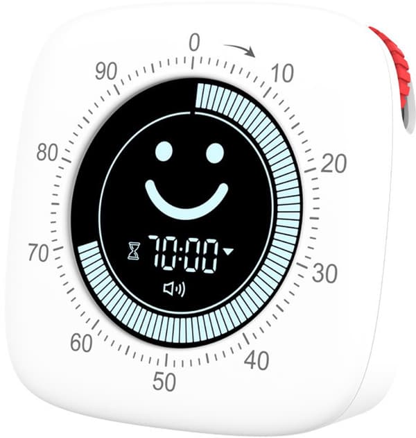 Visuel Timer, 100-Minutters Nedtælling Med Statuslinje, Lydløs/Vibration, USB-C Genopladelig Til Køkken, Skole Og Kontor, Hvid