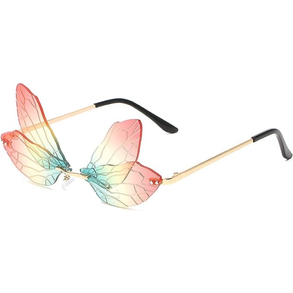 Galaxy Solglas?gon utan b?g f?r kvinnor oregelbundna punkglas?gon Dragonfly Wings f?r personlig feststrand (r?d)
