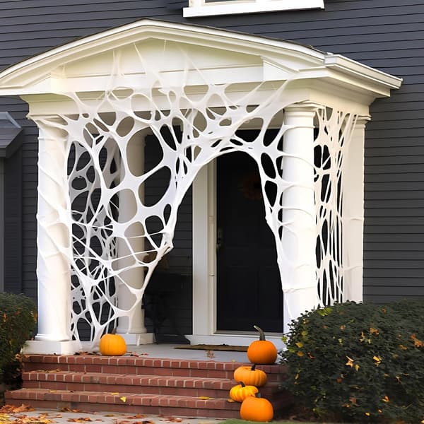 Spindelvev - edderkoppnett - vevdekorasjon - Halloween - Halloweendekorasjon - elastisk - skummel fleksibel - dekorasjon til hjemsøkt hus