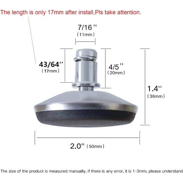 Kontorstol Erstatningshjul Svingbare Hjul for Fast Base 7/16\" (11 mm) Diameter Stamme Passer de Fleste Kontorstoler