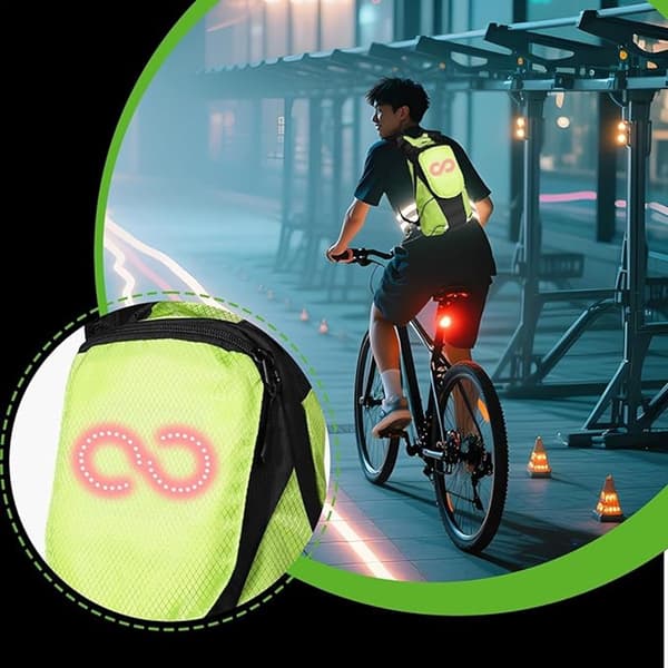 LED Refleksryggsekk, Nylon og Polyester, 360° Synlighet, For Sykling, Løping og Pendling, Grønn, 36 x 21 x 12 cm