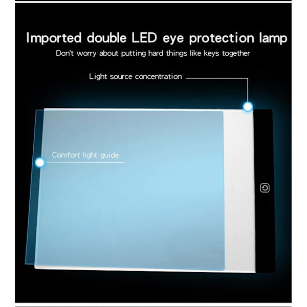 Ljusbord A4 LED 3-läges Dimmer Ljusbord Ritbord Bärbar Diamantmålning White Vit