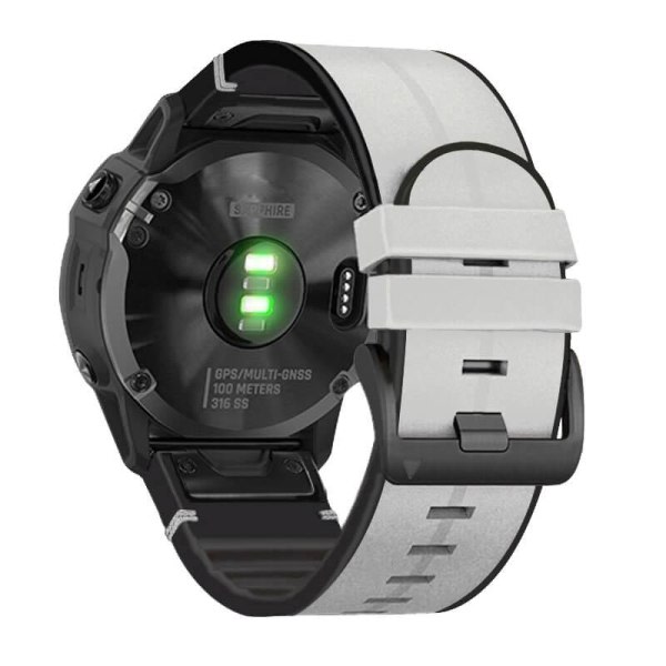 Læder & Silikonarmbånd til Garmin Fenix ​​5X/6X/7X Grå & Sort