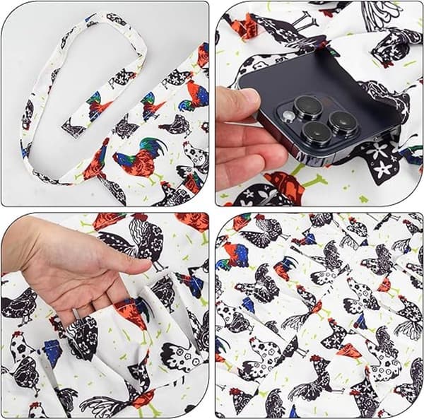 Egg Collection Apron, Polyester, 12 Deep Pockets, Hands-Free Egg Holder For Chicken Keepers And Farmers, White Rooster Print