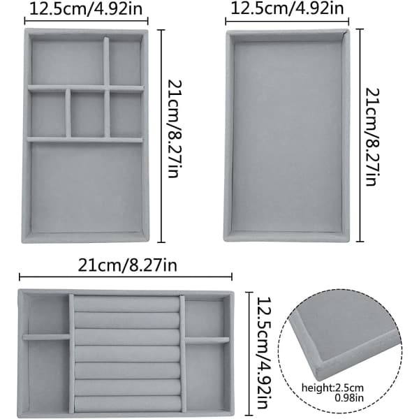 Smyckesbricka Organizer Set med 3 Påhängbara Smyckesaskar i Sammet