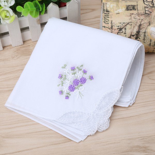 6 stk Vintage Bomuld Dame Broderet Spids Næseserviet Kvinder Blomster Næseserviet