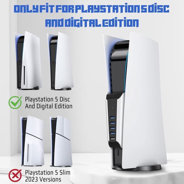 PS5 USB-keskitinsovitin, 4 USB 2.0 -porttia, USB Type-C 3.1 ja latausportti, PS5 UHD- ja Digital Edition -konsoleille