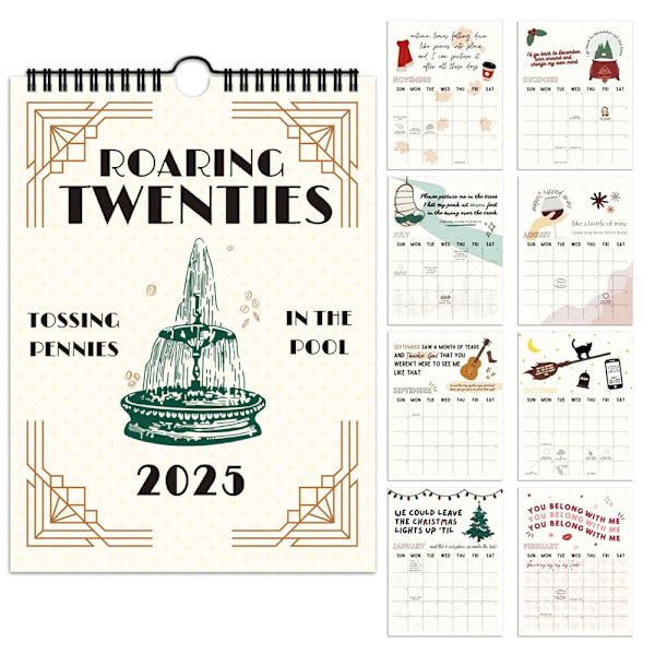 2025 Lyric Calendar Ts Roaring Twenties Taylor Swift Kalender Med Tekster Vegg Månedlig Planlegger Hengende Kalender Gaver