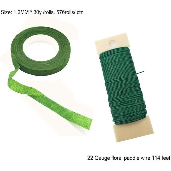 7 delar set 1,2 cm band, 22 gauge blomtråd, 26 gauge järntråd för blommor och 100 delar kulhuvudsnålar