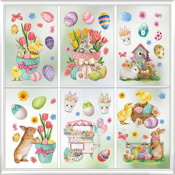 Easter Window Decorations Self-Adhesive, Window Decorations Easter Kids, Rabbit Easter Egg Window Decorations, Reusable Easter Window Decorations_yux