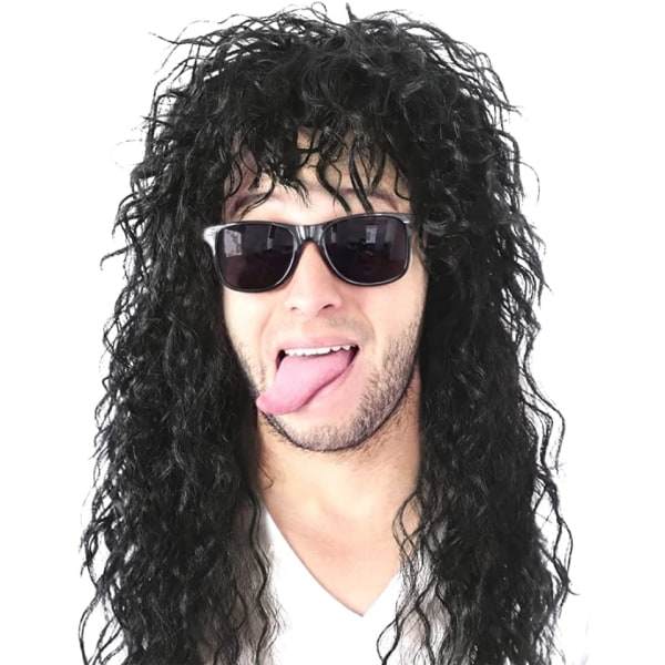 TG 80-tals Peruk för Män, Punk Rock Peruker Halloween Män Peruk Lång Lockig, Heavy Metal Rocker Peruk för Kostymfest för Halloween