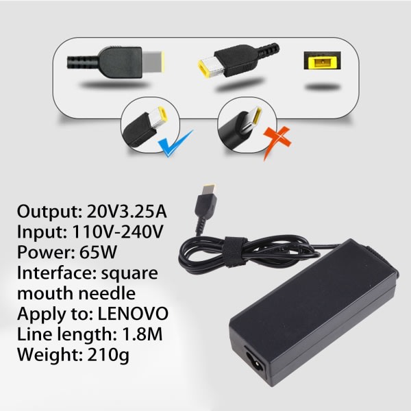 20V 3,25A 65W AC-virtalaturi Lenovo X1 Carbon E431 E531 S431 T440s T440 X230s X240 X240s G410 G500 kannettaville