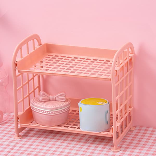 Desktop Storage Rack Double Layer Hollow Design Simple Stylish Desk Shelf Pink