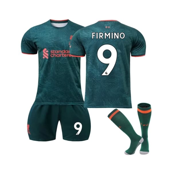 Liverpool FC 2022/23 Tredje Drakt Firmino Nr. 9 Fotballtrøye 3-delt Sett for Barn og Voksne 20 (115-125 CM)