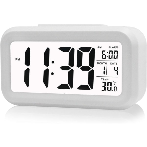Kreativ vekkerklokke Morgen Snooze Vekkeklokke V?ckarklocka LED-bakgrunnsbelyst digitalt display med kalenderdatovisning Smart indikator (hvit)