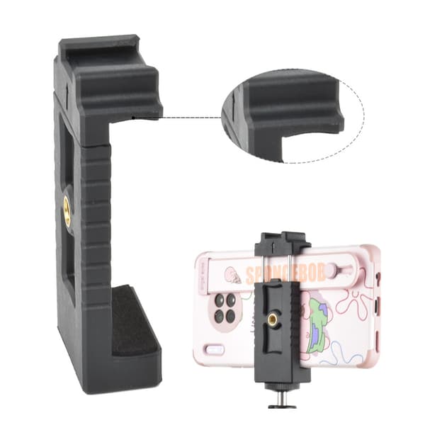Telefonstativadapter, justerbar ABS smartphoneholder til selfies og vlogging, sort, 8,3 x 3,5 cm Black