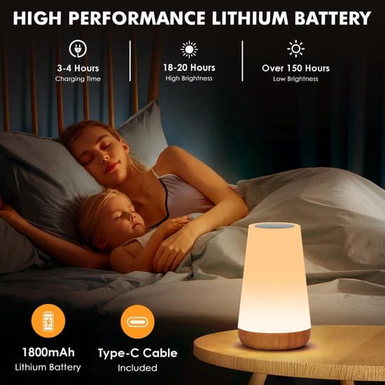 LED Table Lamp - Touch Controlled LED Bedside Lamp - Desk Lamp - Dimmable Lamp with Remote Control and RGB Color Change - USB Rechargeable