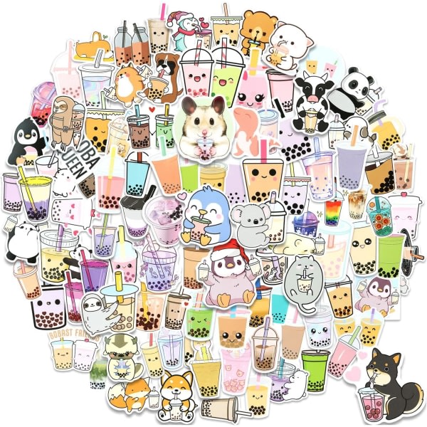 Galaxy Paket med 100 Boba Stickers, Cute Bubble Tea Stickers, Vinyl Boba Tea Stickers, Milk Stickers